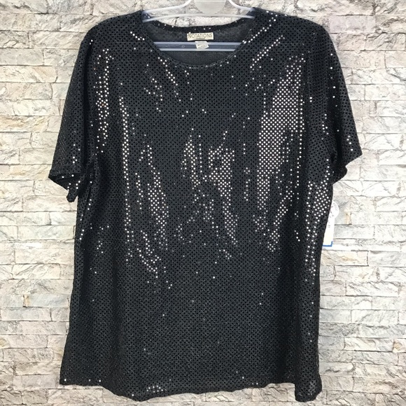 NOTATIONS NWT SIZE 1X BLOUSE-SHORT SLEEVE-SEQUINS - Picture 2 of 16